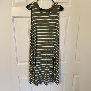 Green with White Stripes Sleeveless T-shirt Dress